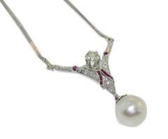 Ruby Diamond South Sea Pearl Gold Pendant