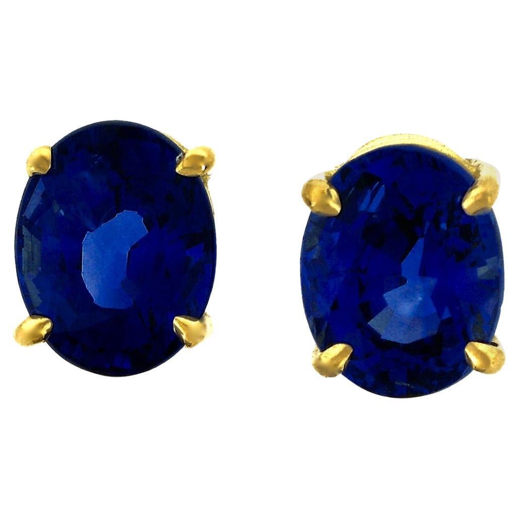 Burma Natural Blue Sapphires Oval Cut Studs 18K Gold or Platinum For Sale