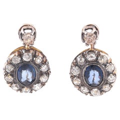 Antique Pair of Early 20th Century Sapphire and Diamond Cluster Earrings