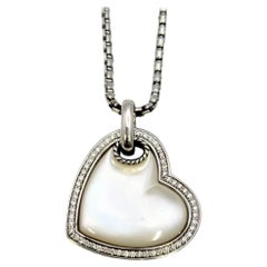 David Yurman Mother of Pearl and Diamond Heart Pendant Sterling Silver Necklace