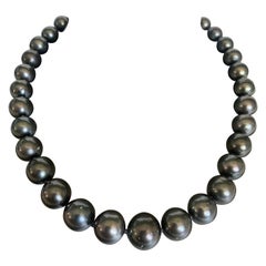 Dark Tahitian Pearl Strand Necklace with Yellow Gold Clasp