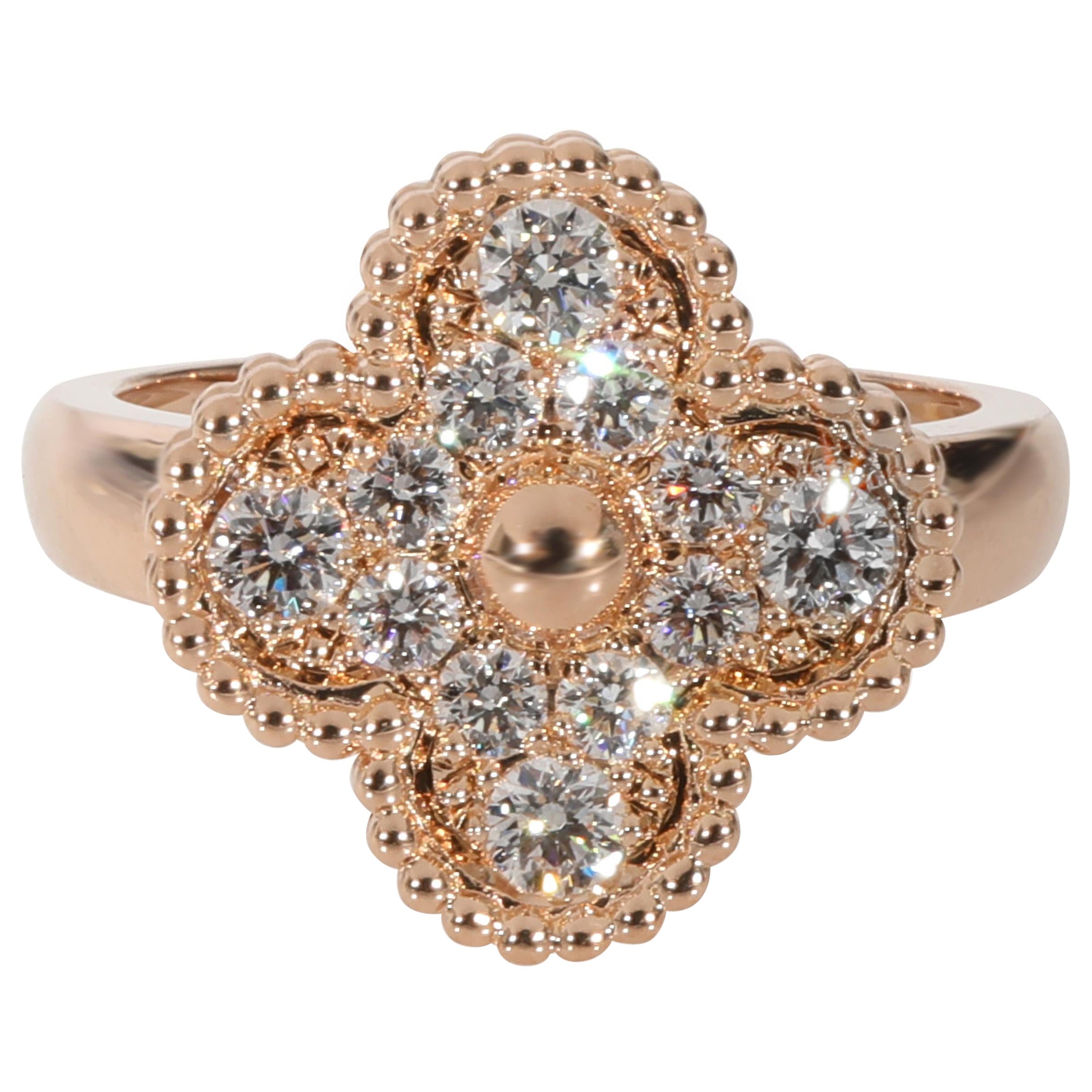 Van Cleef & Arpels Vintage Alhambra Diamond Ring in 18k Rose Gold 0.48 Ctw For Sale