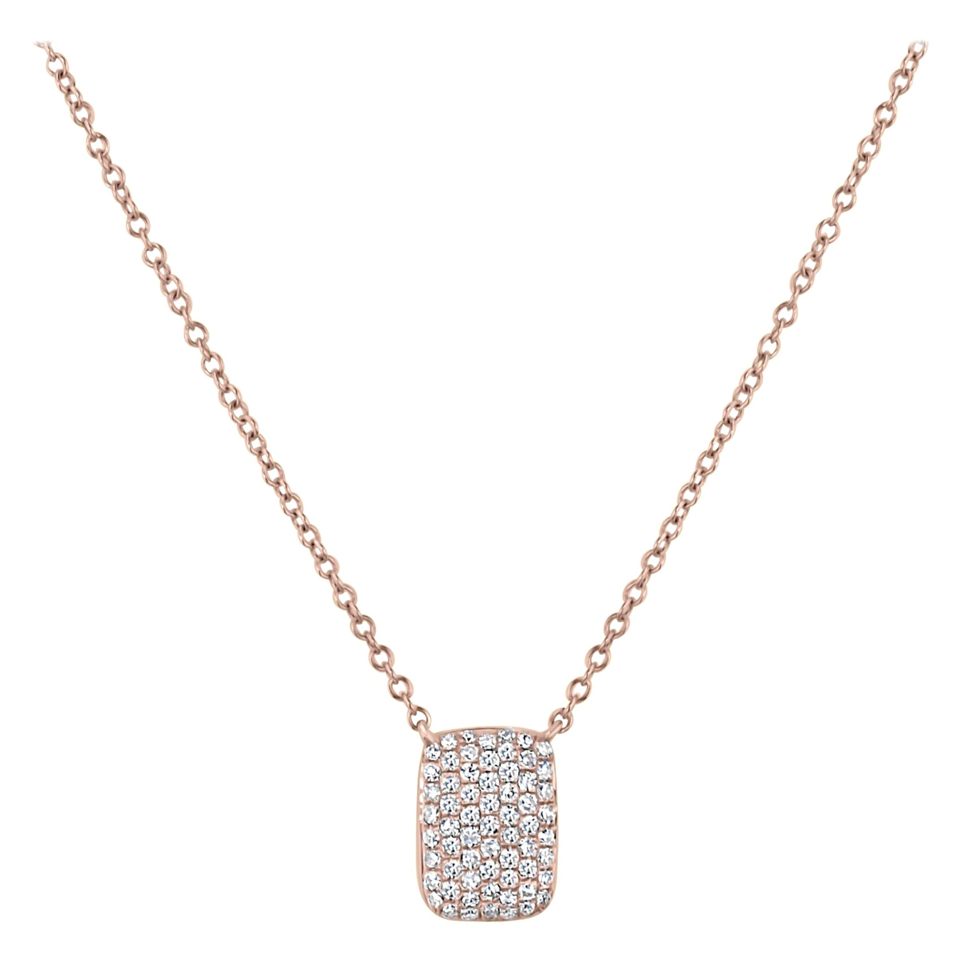 Collier pendentif rectangulaire de luxe avec diamant rond de 0,21 carat en or rose 14 carats