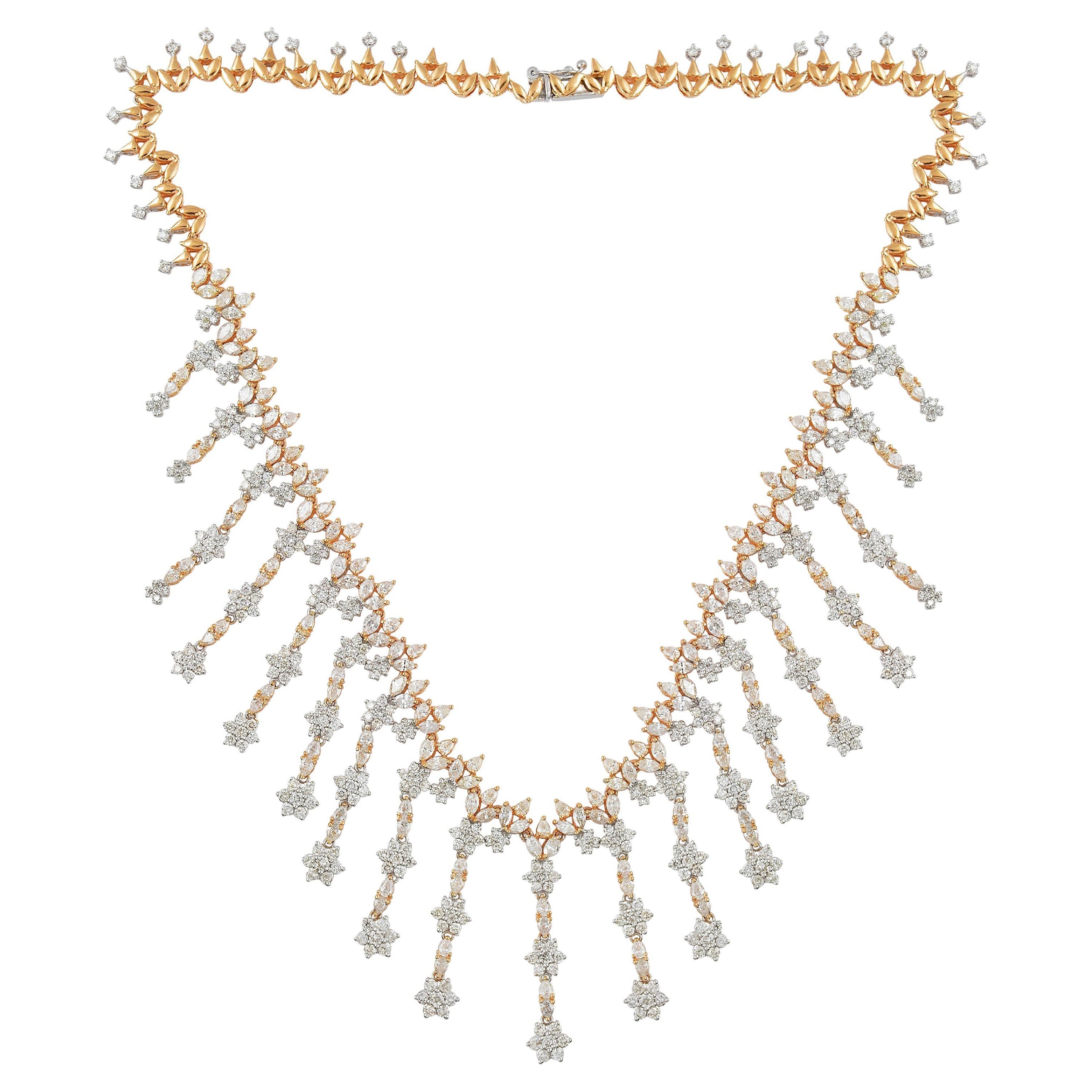 26.10 Carat Diamond Flower Charm Necklace 14 Karat White Yellow Gold Jewelry For Sale