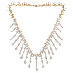 26.10 Carat Diamond Flower Charm Necklace 14 Karat White Yellow Gold Jewelry