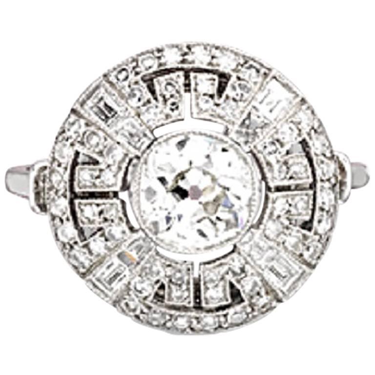 Art Deco Brilliant Cut Diamond Platinum Ring For Sale