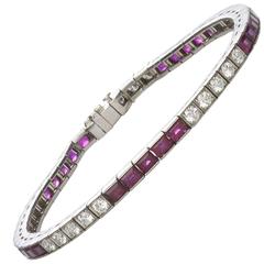 Ruby Diamond Platinum Line Bracelet 9