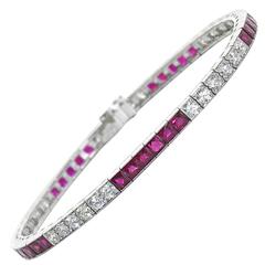 Ruby Diamond Platinum Line Bracelet 