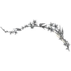Diamond Silver on Gold En Tremblant Bird and Flower Brooch 5