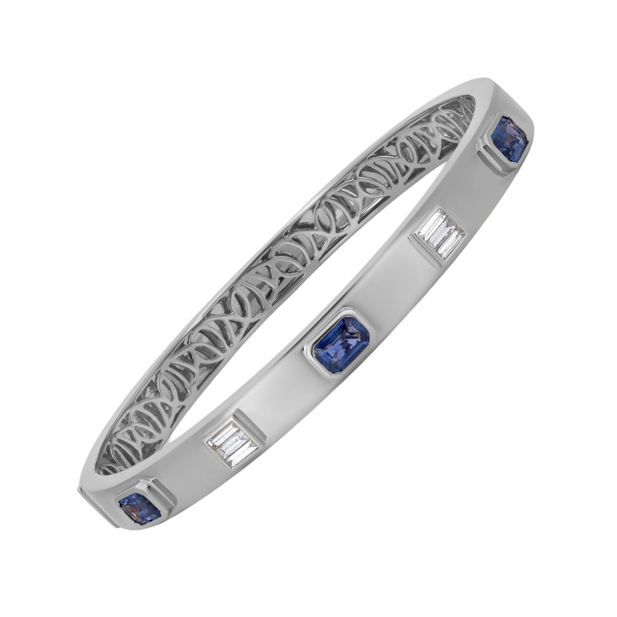 Nigaam 2.06cttw Blue Sapphire and Diamond Bangle Bracelet in 18k White Gold