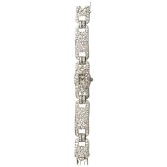 Art Deco Ladies Platinum Diamond Wristwatch 4