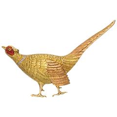Edwardian Enamelled Three Color Gold Pheasant Brooch