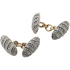 Fabergé Enamel Diamond Silver on Gold Cufflinks 2