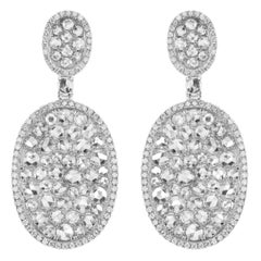 Nigaam 4.33cttw Round Rose-Cut Diamond Oval Drop Earrings in 18k White Gold