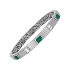 Nigaam 2.03cttw Octagon Emerald and Diamond Bangle Bracelet in 18k White Gold