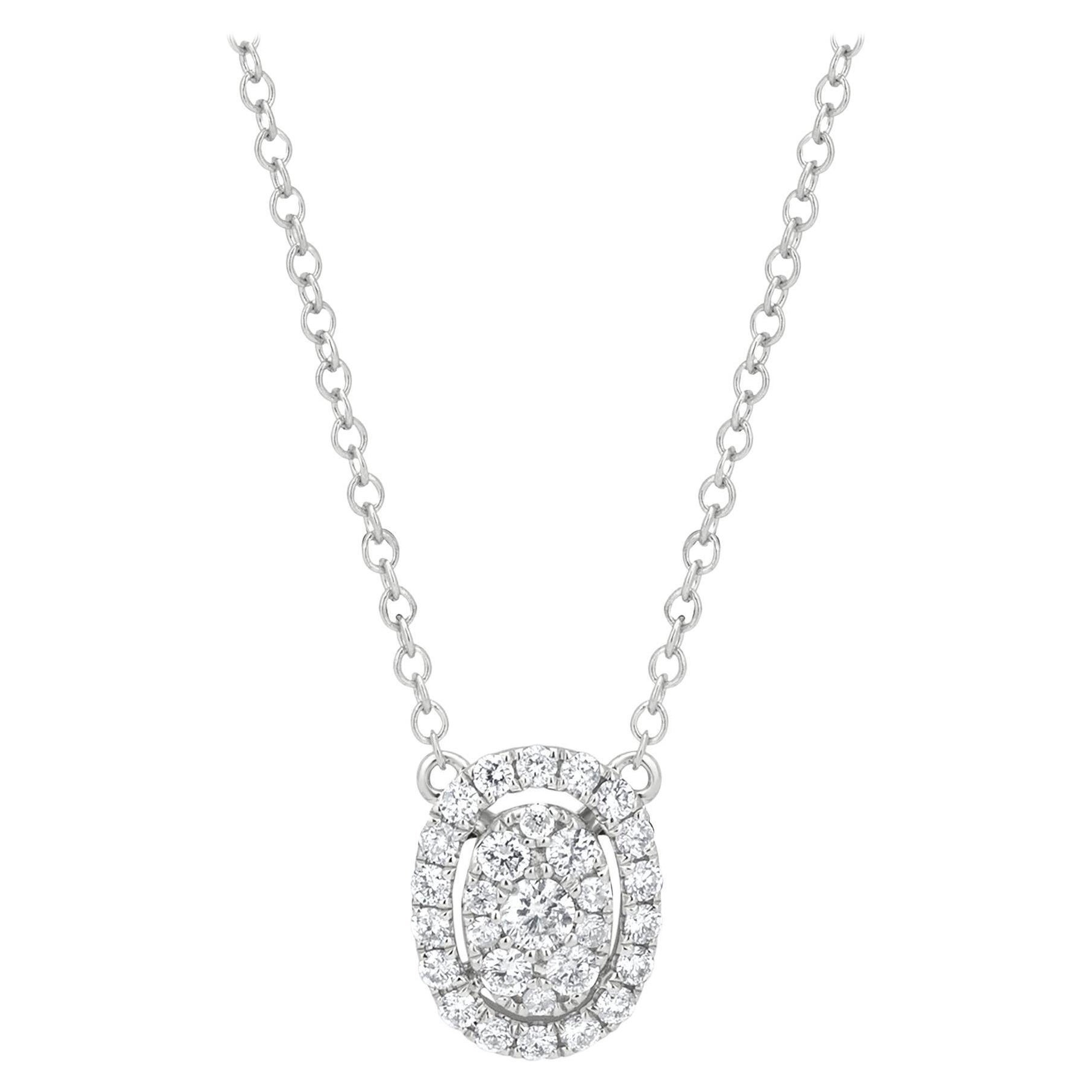 Luxle Oval-Shaped Diamond Cluster Pendant Necklace in 18k White Gold