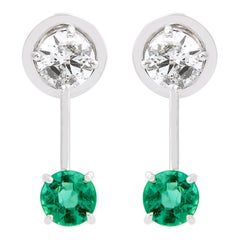 Real Emerald Jacket Earrings SI Clarity HI Color Diamond 14k White Gold Jewelry