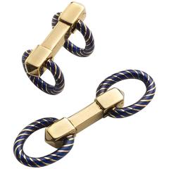 Van Cleef & Arpels Enamel Gold Rope Cufflinks