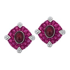Nigaam 9.15cttw Ruby and Diamond Rhombus Stud Earrings in 18k White Gold