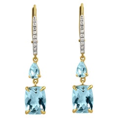 Gemistry 2.87 Cttw. Aquamarine and Diamond Lever-Back Drop Earrings in 14k Gold