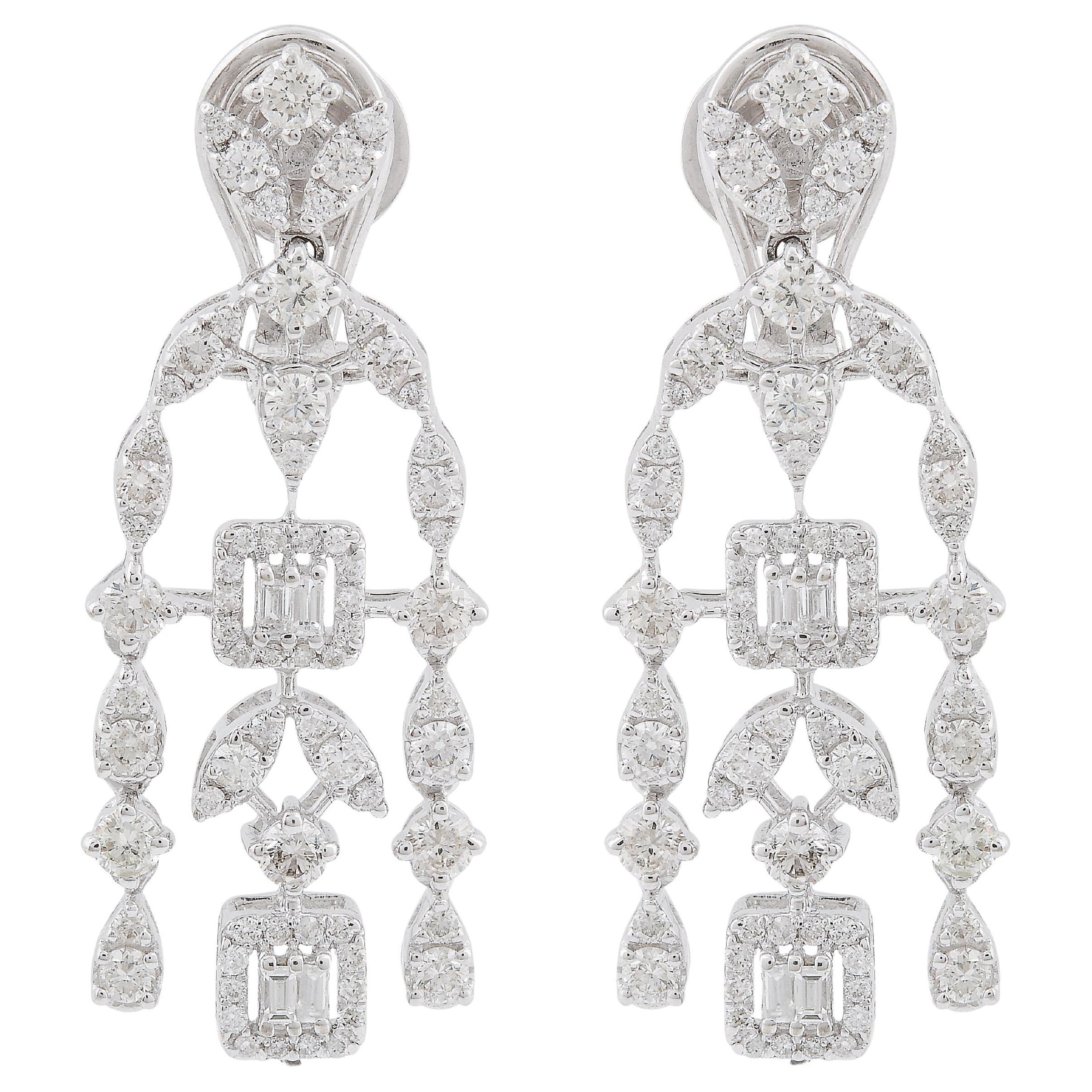 3 Carat SI Clarity HI Color Diamond Chandelier Earrings 18k White Gold Jewelry en vente