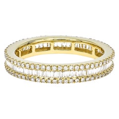Anillo de Aniversario de Boda Completo de Oro de 18 Kilates con Diamante Redondo Baguette de Eternidad