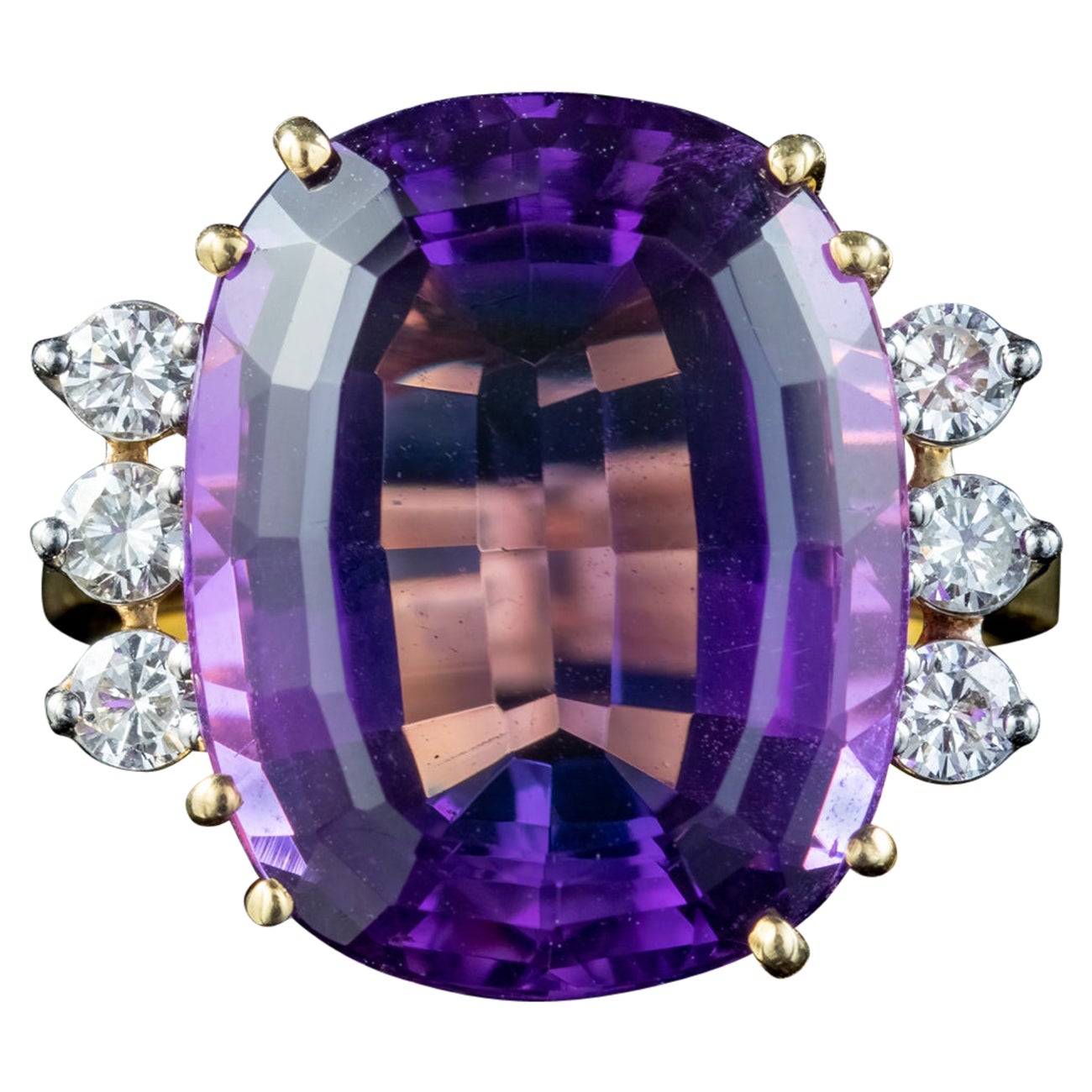 Vintage Amethyst Diamond Cocktail Ring 16 Carat Amethyst For Sale