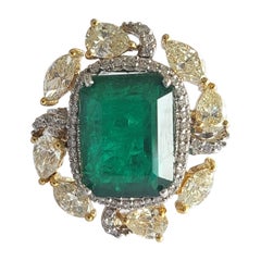 8.92 Carats, Natural Zambian Emerald & Yellow Diamonds Cocktail Engagement Ring