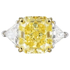 GIA Certified 3.76 Carat Fancy Yellow Cushion Cut Diamond Ring VS2 Clarity