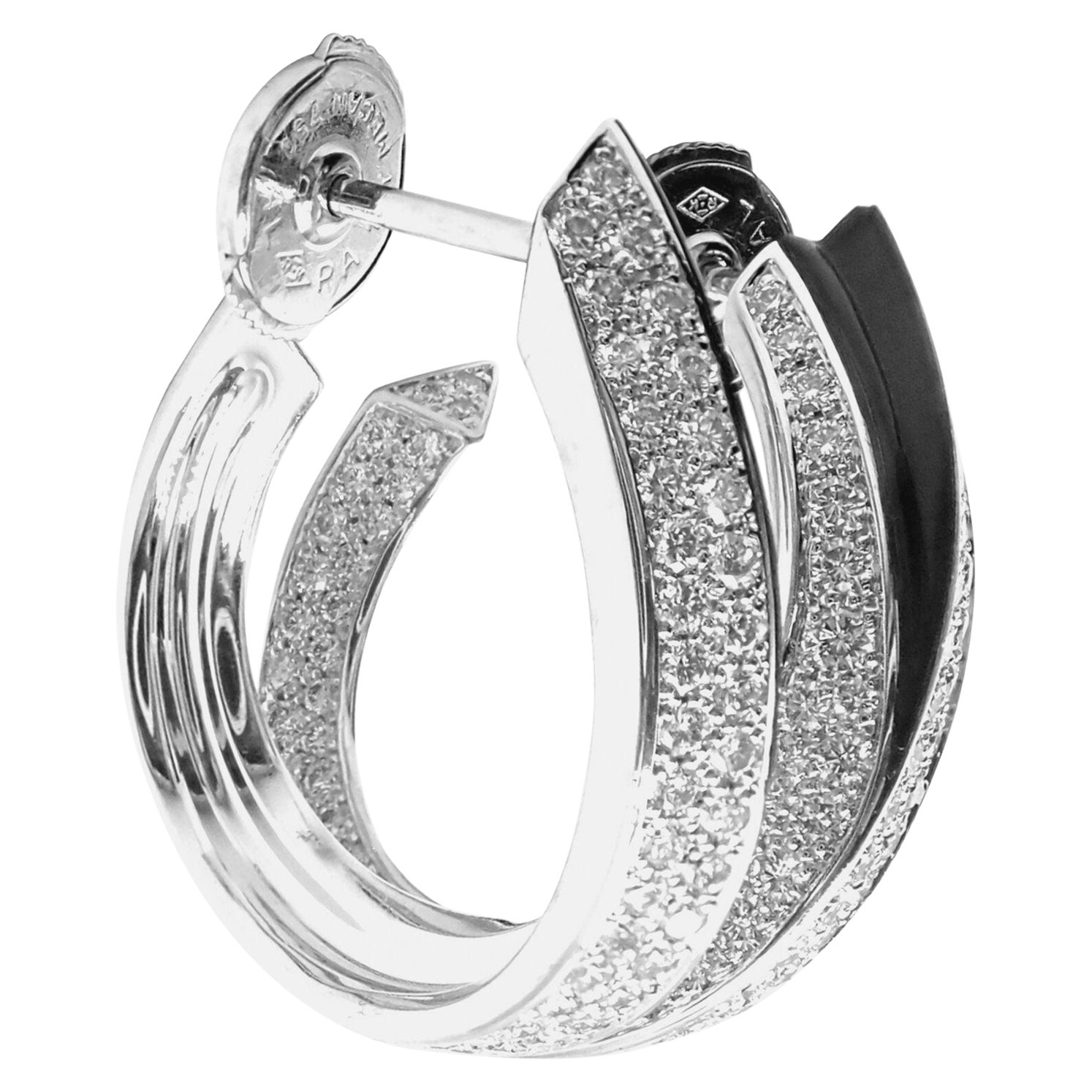 Cartier Panthere Diamond Onyx White Gold Hoop Earrings For Sale