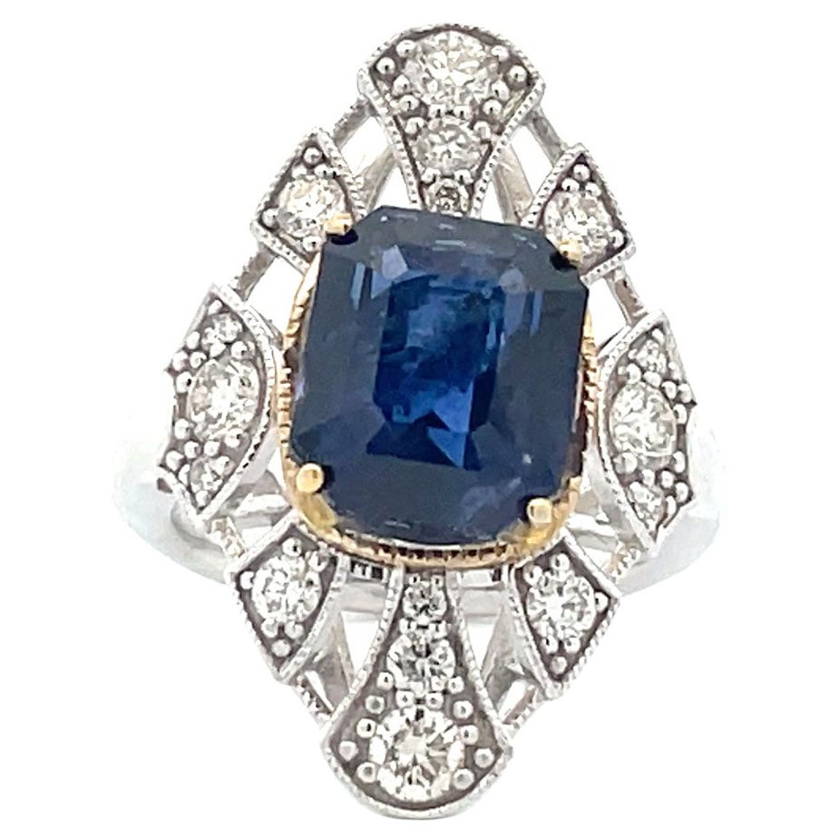 6.78ct. Cushion-Cut Sapphire Diamond Shield Halo Cocktail Engagement Ring