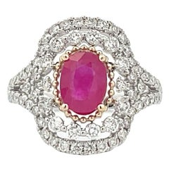 1.53ct Oval-cut Ruby Diamond Halo & Accent Cocktail Engagement Ring