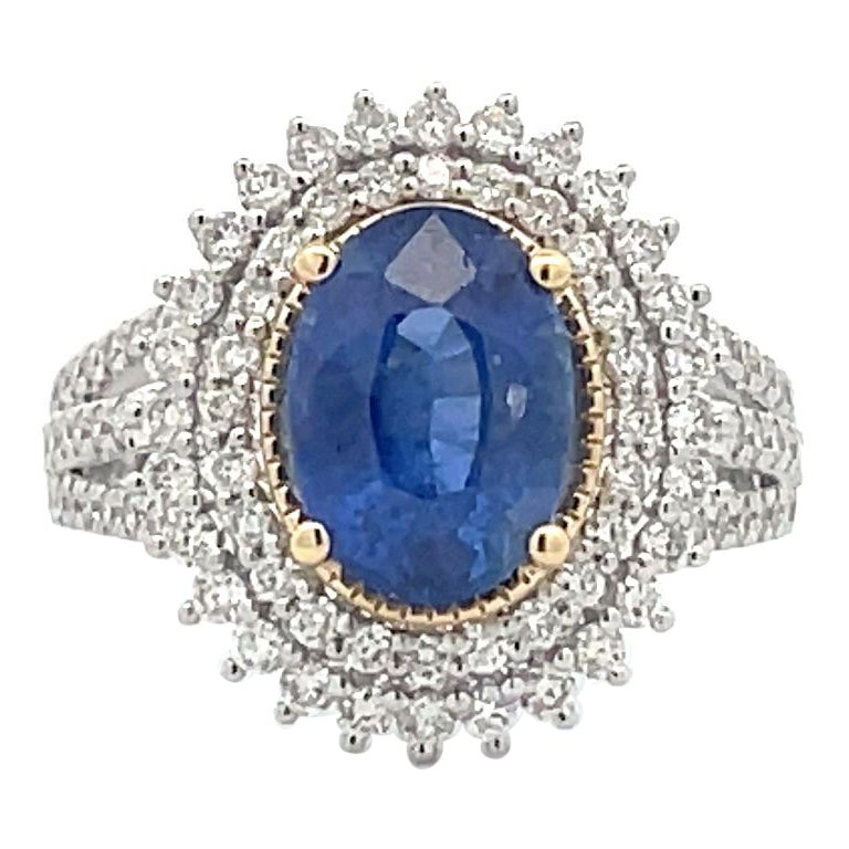 3.40 Carat Oval-Cut Sapphire Double Halo Cocktail Engagement Ring in 14k Gold