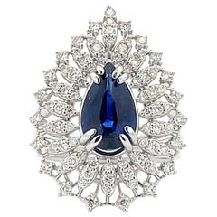 2.65 Carat Pear-Cut Sapphire Diamond Cluster Cocktail Wedding Ring in 14k Gold