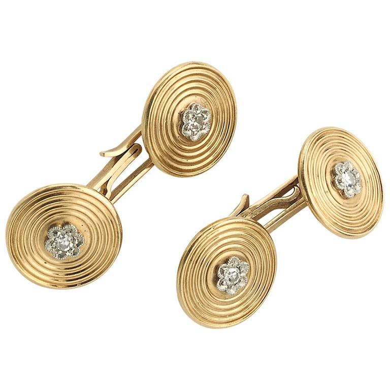 Find Your Match Gold Diamond Cufflinks For Sale at 1stdibs
