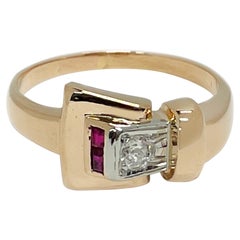 Platinum Rose Gold Diamond Ruby Buckle Ring
