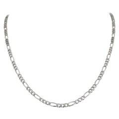 14 Karat White Gold Solid Figaro Link Chain Necklace, Italy