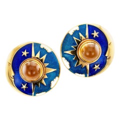 Orecchini Cellini Sole Luna Stella Smalto Citrino Oro Giallo