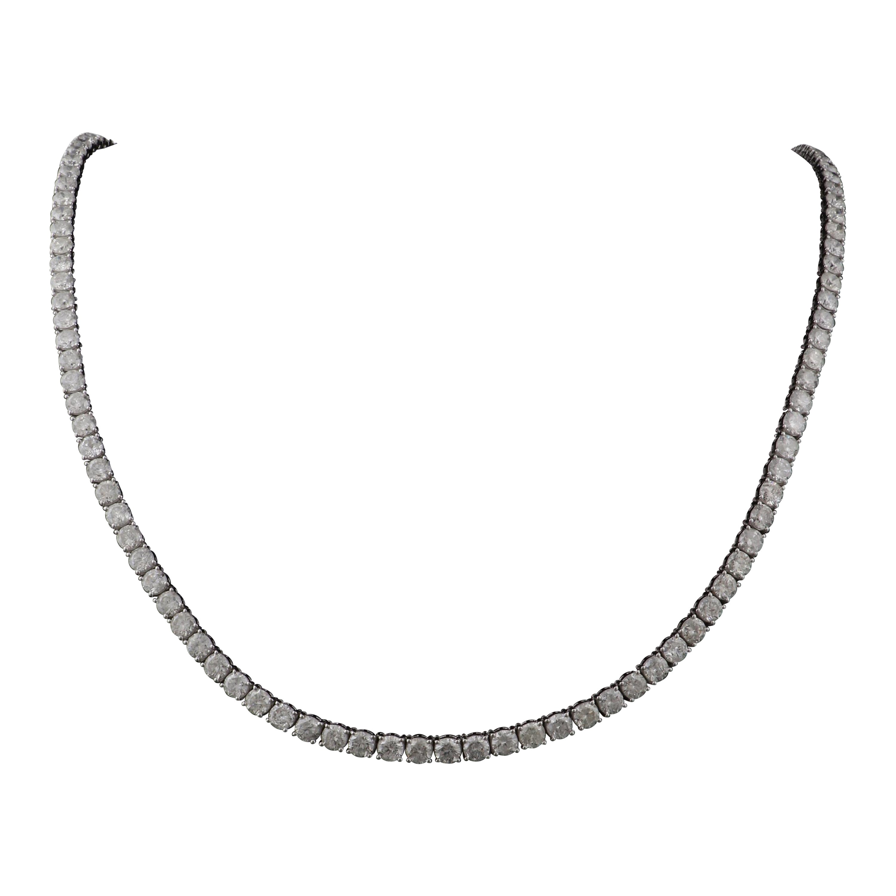 35.1 Carat SI Clarity HI Color Diamond Tennis Chain Necklace 14 Karat White Gold For Sale