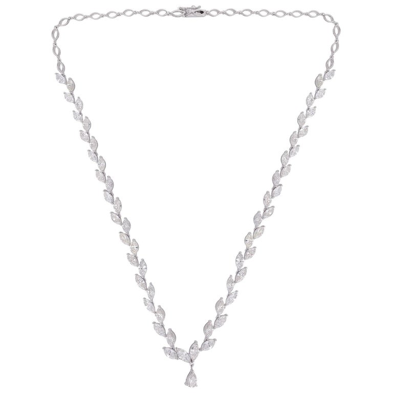 SI Clarity HI Color Pear and Marquise Diamond Necklace 14k White Gold