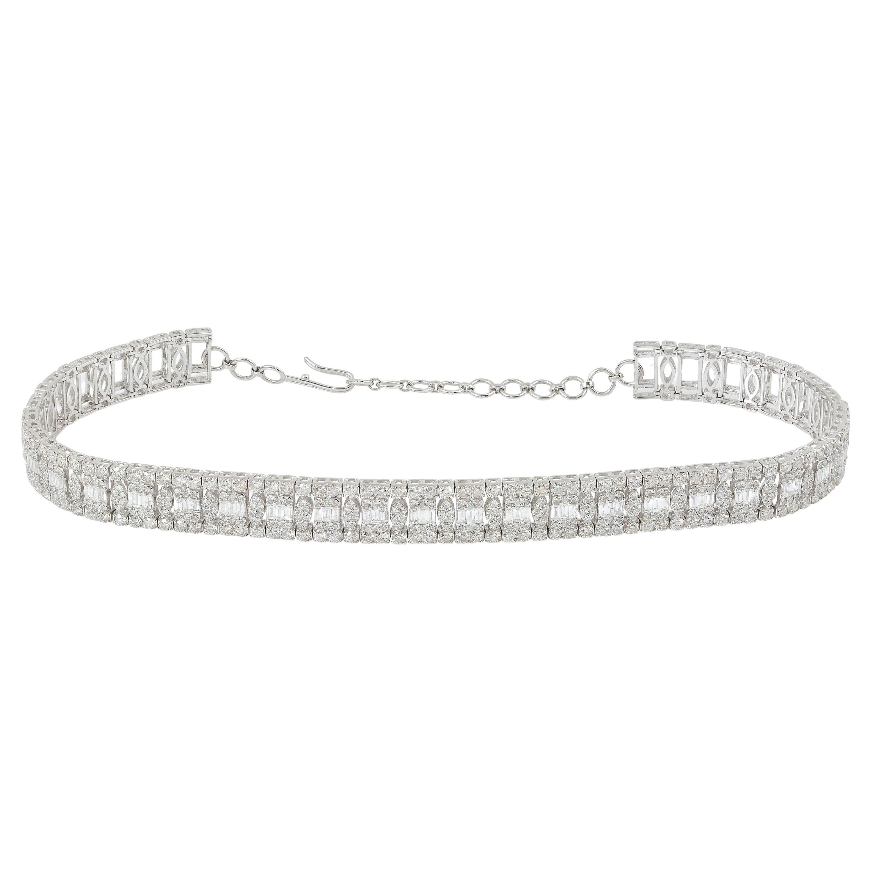13.35 Carat SI/HI Baguette Diamond Choker Necklace 14 Karat White Gold Jewelry For Sale
