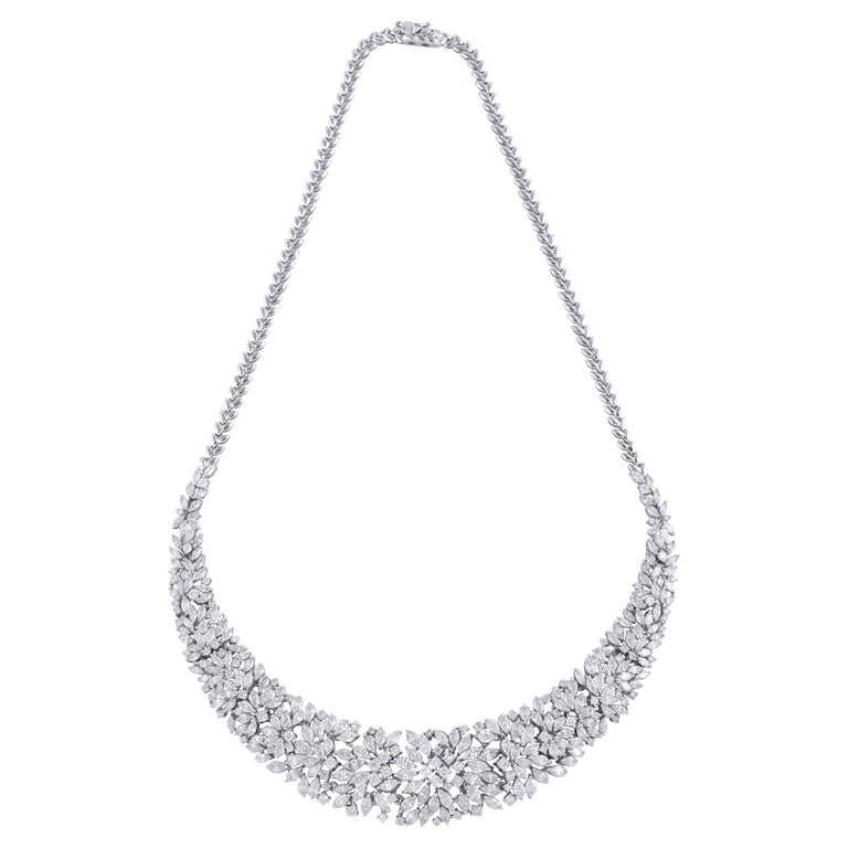 16.10ct SI/HI Pear Marquise Round Diamond Necklace 14 Karat White Gold