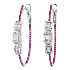 Gemistry 2.22cttw. Diamond and Ruby Inside-Out Hoop Earrings in 18k White Gold