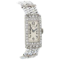 Dreicer & Co Art Deco Diamond, Seed Pearl, Platinum and Gold Wrist Watch 5