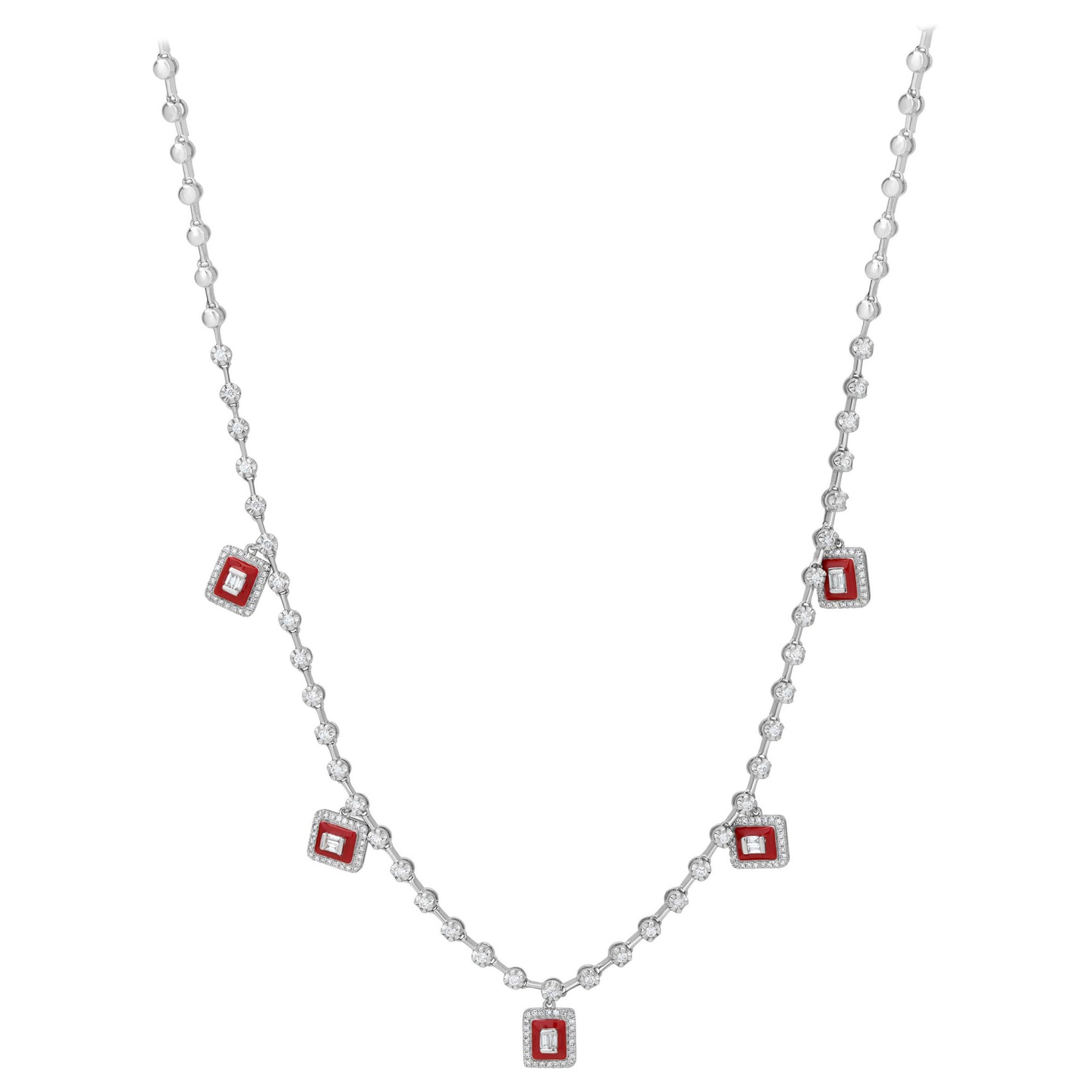 Luxle 1 Ct. T.W. Gerahmte Diamant-Anhänger-Halskette aus 18 Karat Weißgold im Angebot