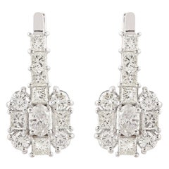 2.50 Carat Princess Baguette Diamond Long Stud Earrings 14k White Gold Jewelry