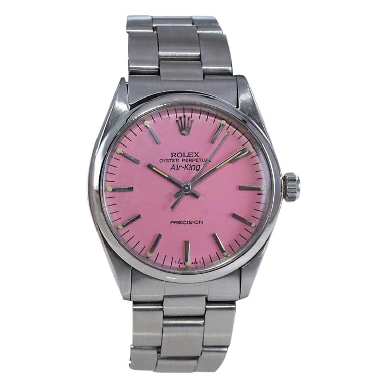 Rolex Stainless Steel Air King with Custom Made Pink Dial, circa 1970s For Sale