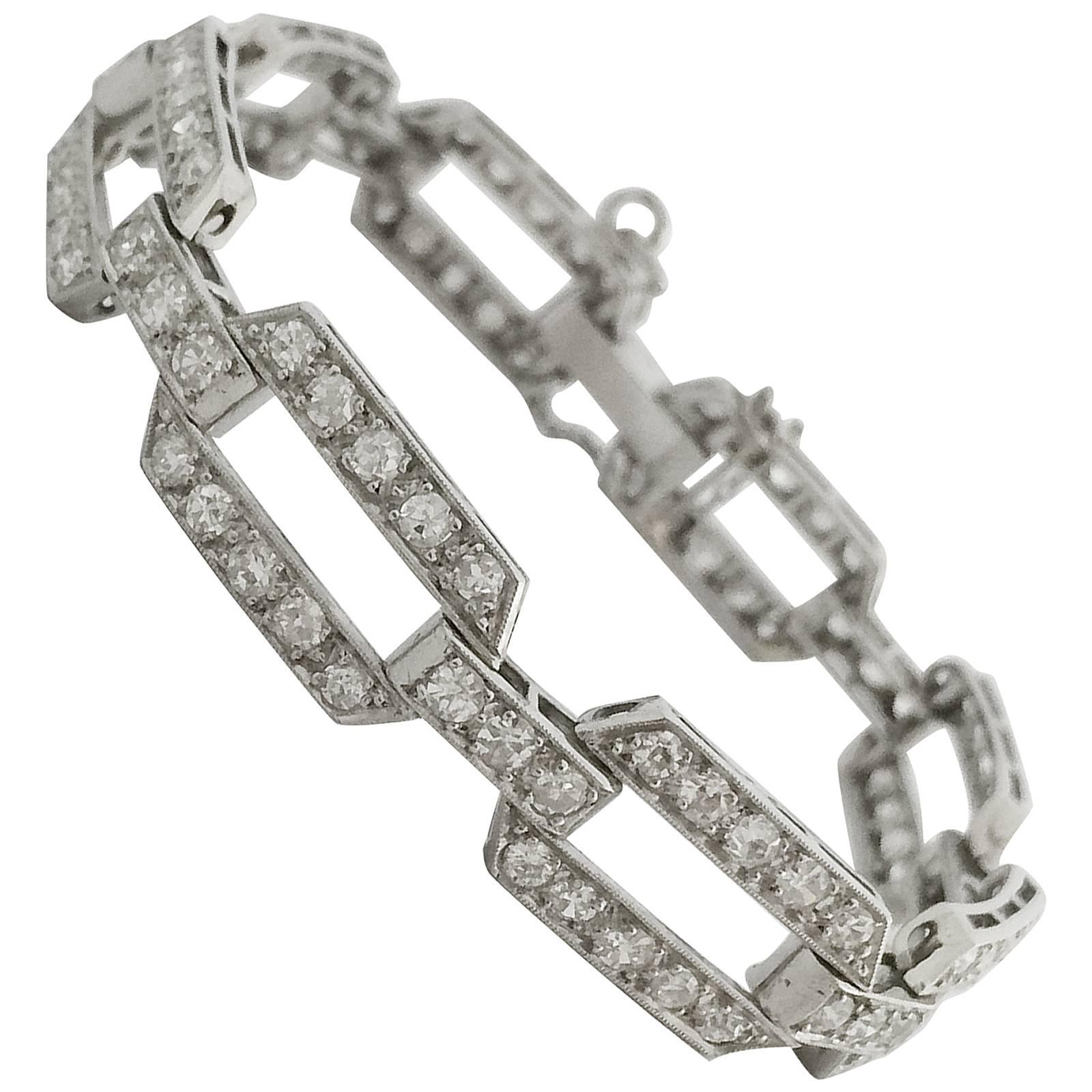 Art Deco Diamond Platinum Link Bracelet