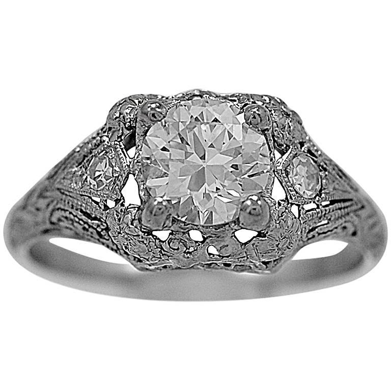Art Deco .84 Carat Diamond Platinum Engagement Ring