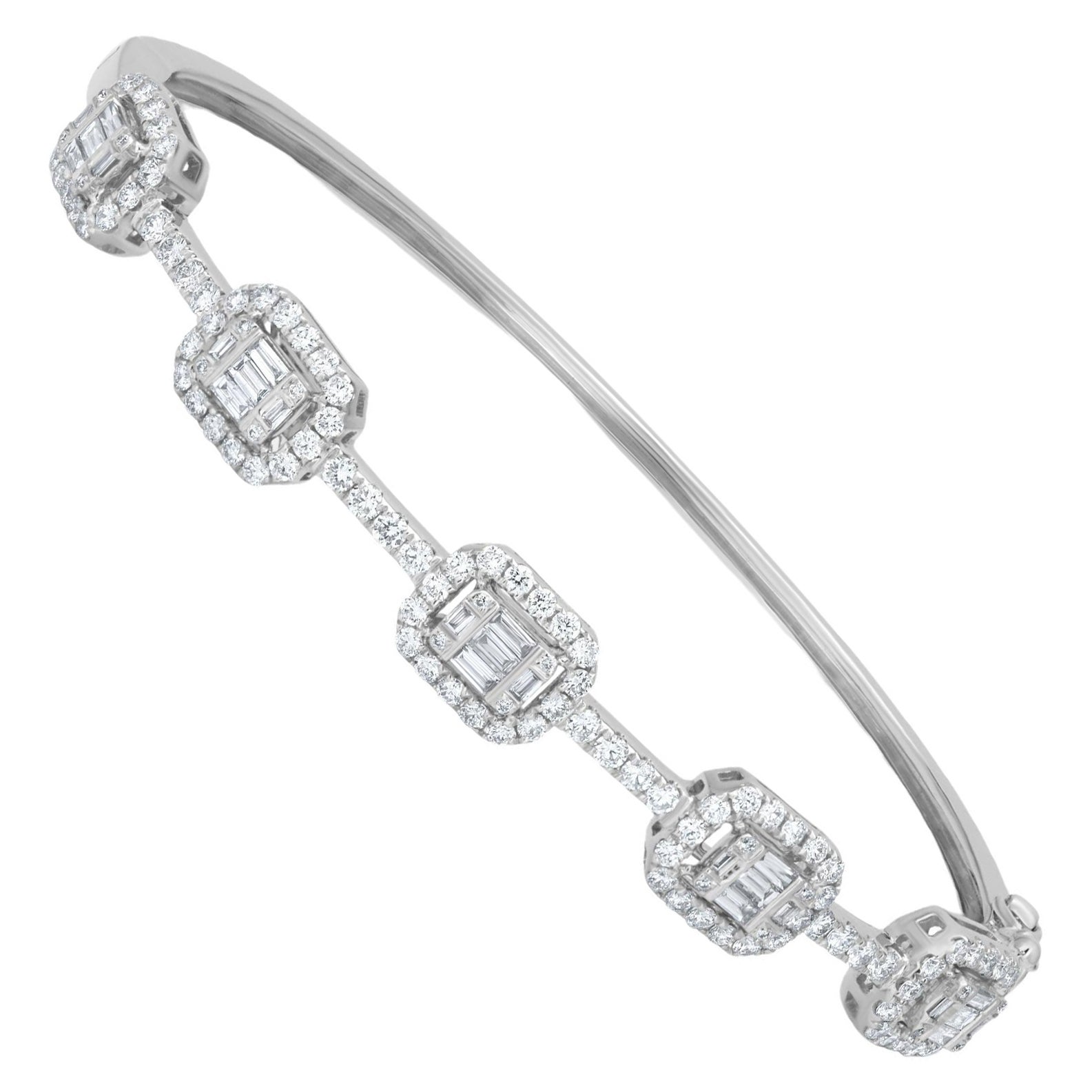 Luxle 1.43 Cttw. Diamond Frames Bangle Bracelet in 18k White Gold For Sale